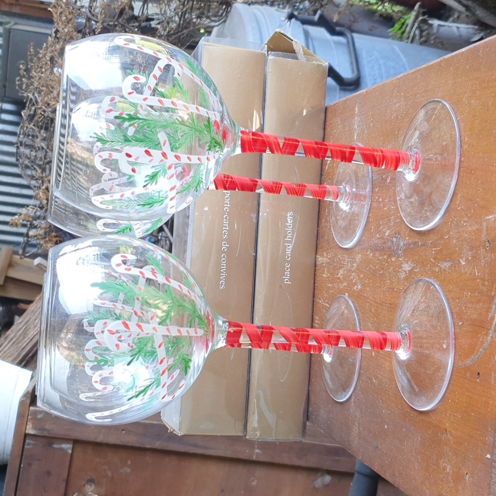 Christmas Candy cane Wine goblet glasses set of 4
